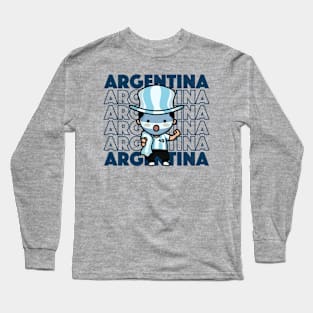 Argentina Football Fan // Kawaii Cute Argentine Soccer Supporter Long Sleeve T-Shirt